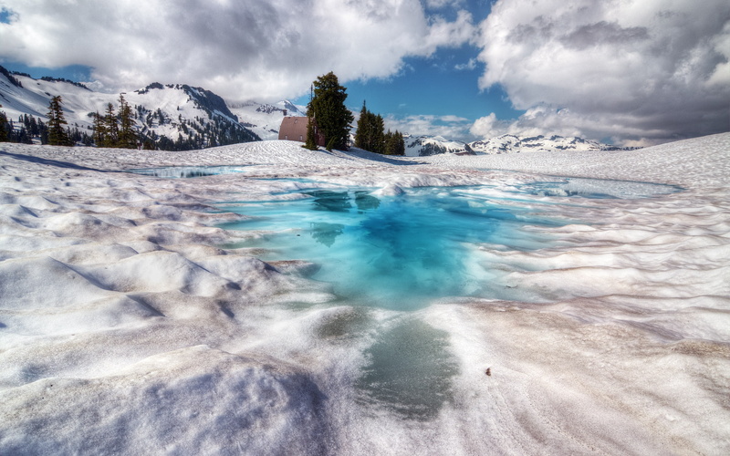 covered, field, elfin, mountain, winter, lakes, landscape, lake, 2K, snow, nature