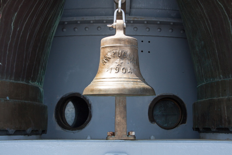 close-up, old, bell, metal, to gabriele dannunzio, italian navy, transportation, built structure, puglia, wall - building feature, day, brass, architecture
