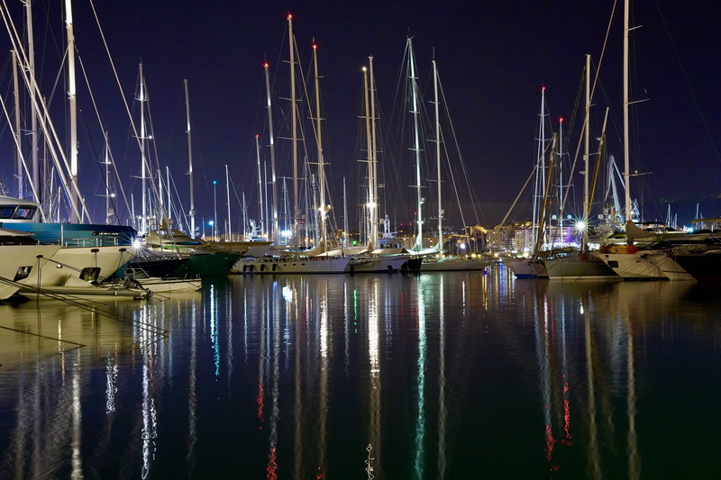 bight, marina, yacht, sea, sailboat, spain, reflection, port, illuminated, palma, boats, no people, transportation, night, nature, mast, 5K, water, vessel
