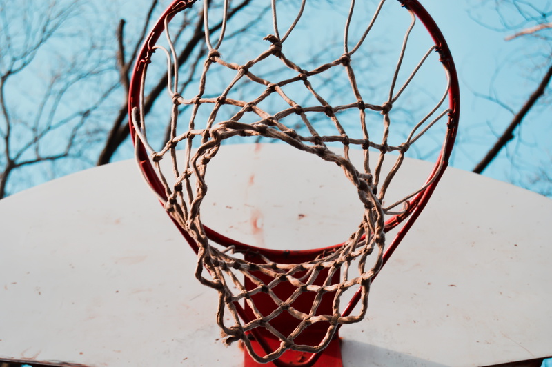 hoop, basket, focus on foreground, nature, team sport, basketball hoop, white, sky, 5K, day, directly below, angle, sport, basketball - sport, net - sports equipment