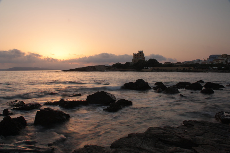 tranquility, land, waterfront, water, alghero, beauty in nature, rocky coastline, ancient, rock, 2K, beach, sky, holiday, sunset, scenics - nature, cloud - sky