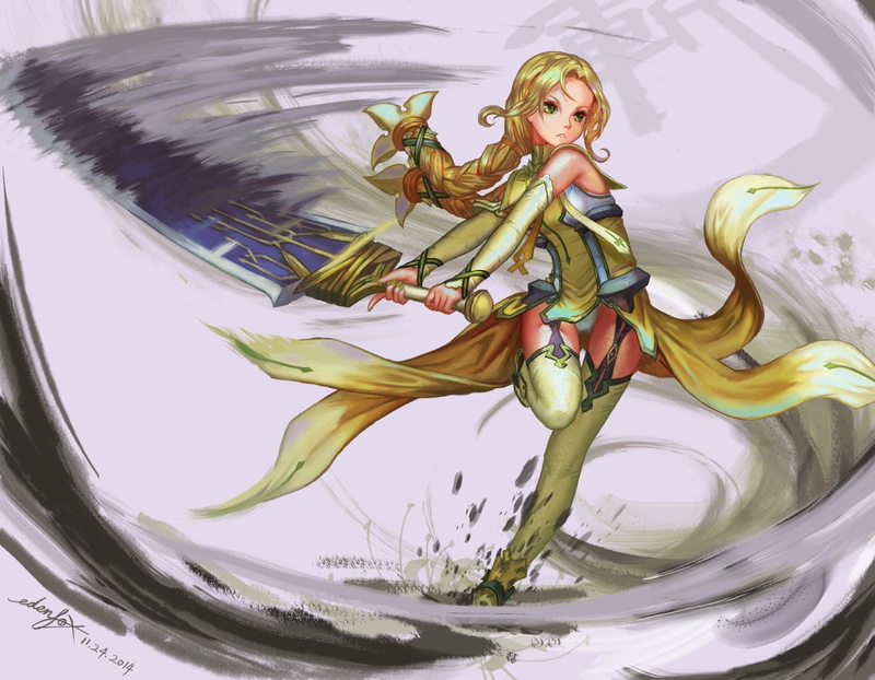 yuusha, green, underwear, hair, yuuki, thighhighs, fuu, 720P, edenfox, panties, yuuna, long, dress, blonde, inubouzaki, aru, weapon, signed, eyes, sword