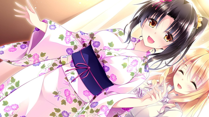 Brown Hair, Golden Marriage, Yellow Eyes, 1080P, Smile, Japanese Clothes, Blonde, Girl, Anime, Short Hair, Blush