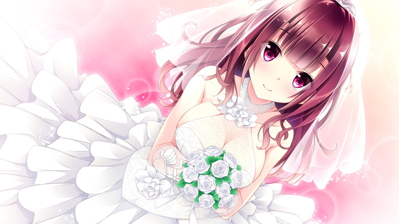Flower, Red Hair, Anime, Golden Marriage - Jewel Days, Long Hair, Bride, 1080P, White Dress, Girl, Smile, Blush, Pink Eyes