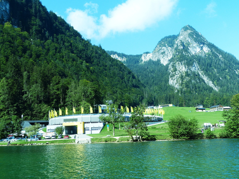 königsee bobsled, 4K, day, outdoors, building exterior, sky, nautical vessel, waterfront, mountain range, mode of transportation, tree, upper bavaria