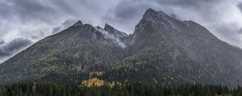 alpine, upper bavaria, pine woodland, outdoors, snow, cloud cover, nature, beauty in nature, snowcapped mountain, idyll, berchtesgadener land, atmospheric