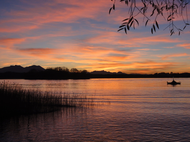 sunset, island, idyllic, water, scenics - nature, tree, sky, beauty in nature, 2K, bavaria, outdoors, tranquility, waterfront, non-urban scene, ladies island