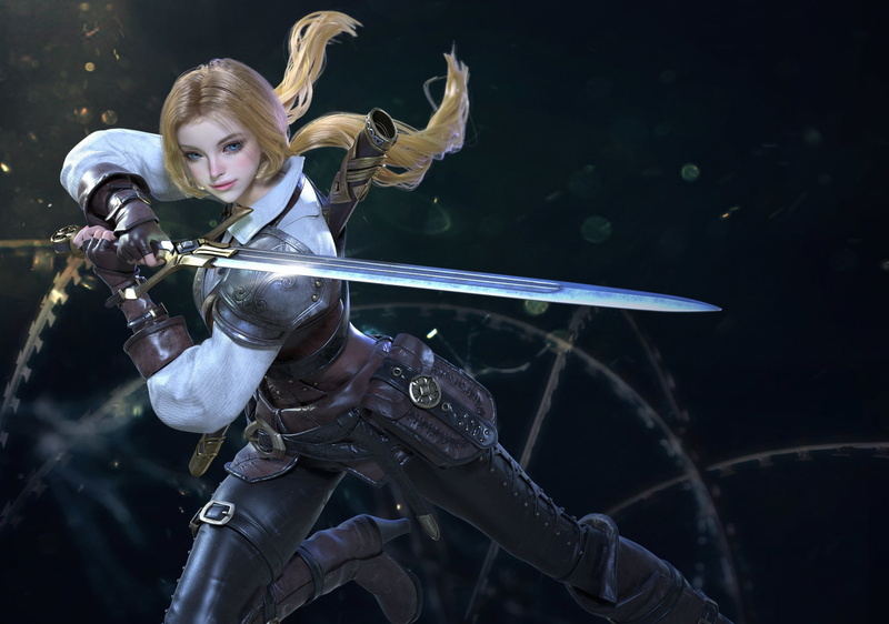 1080P, girl, background, look, sword, pose, weapons, rendering