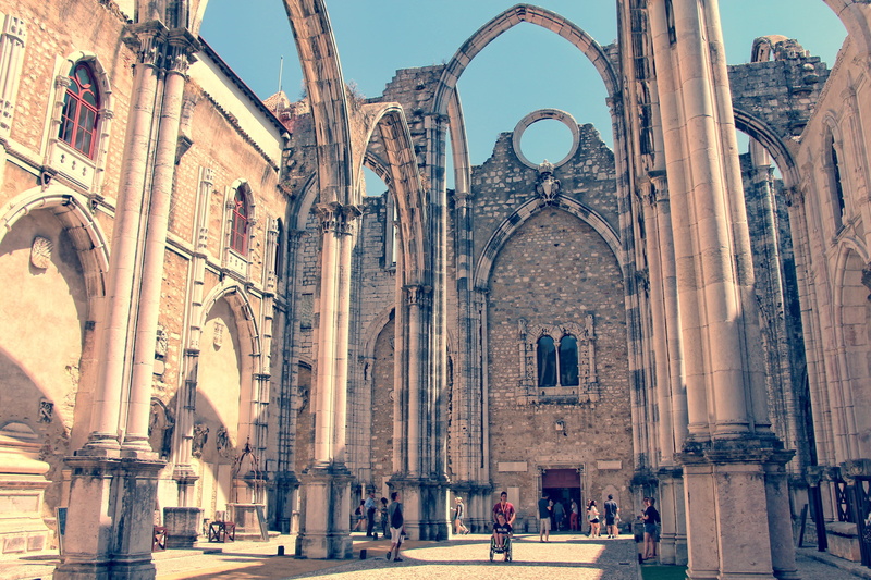 convent of our lady of mount carmel, pillars, gothic style, carmo convent, columns, view, history, group of people, tourism, church, Lisbon, building exterior