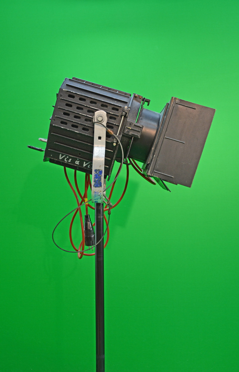 Fresnel Lens, communication, copy space, greenbox, theatre lighting, photography themes, cable, metal, altman, pole, close-up, power supply, green background