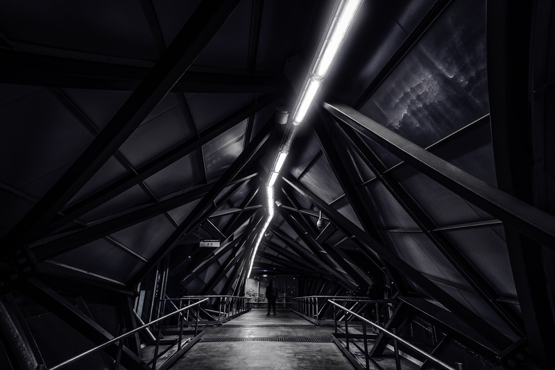 building, connection, tube, steel and concrete structure, the way forward, pattern, staircase, modern, step, direction, dark, indoors, diminishing perspective