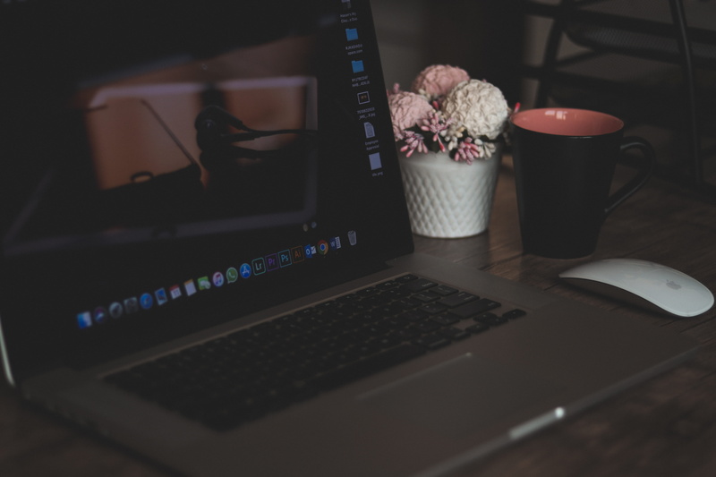 computer monitor, computer equipment, portable information device, artificial flowers, connection, indoors, communication, home interior, still life, coffee cup