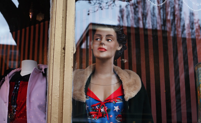 fashion, looking away, waist up, outdoors, young adult, leisure activity, hairstyle, day, women, wooden, wear, artificial, adult, window, reflection, dress