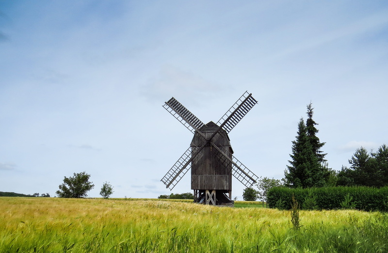 cornfield, Mill, traditional windmill, alternative energy, nostalgia, land, sky, rural scene, grass, outdoors, environment, environmental conservation