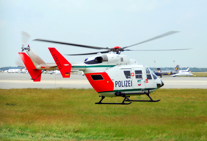 sky, Bk-117, police, field, mode of transportation, accidents and disasters, nature, fly, 2K, red, düsseldorf, transportation, land, day, flying, Police Helicopter
