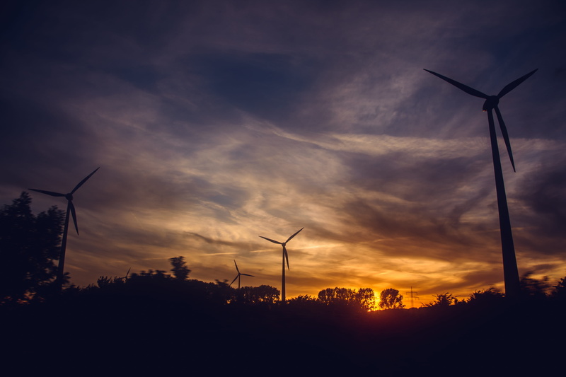 5K, ecology, fuel and power generation, blades, sustainable resources, technology, power supply, environmental conservation, sunset, rotation, sustainability