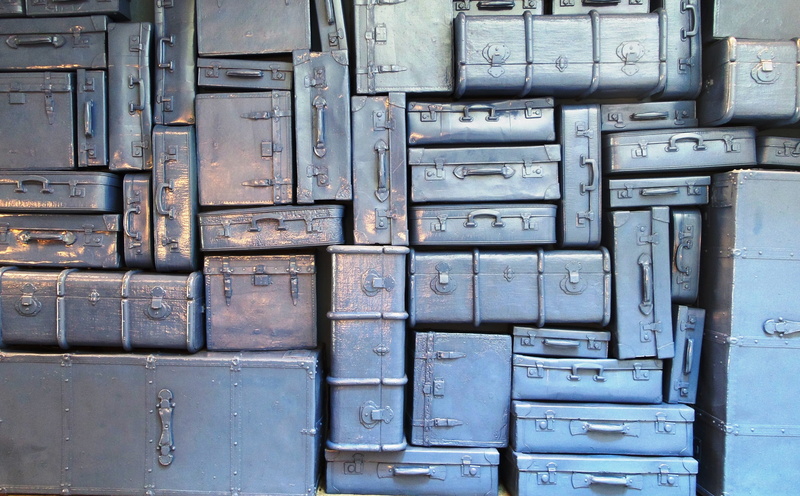 pile, large group of objects, metal, outdoors, settle, protection, full frame, no people, close-up, wood - material, gray, luggage, travel, stack, trunks