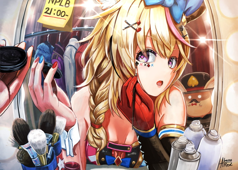 blonde, Virtual Youtuber, anime, Omaru Polka, Hololive, AbazuRED, 720P, anime girls