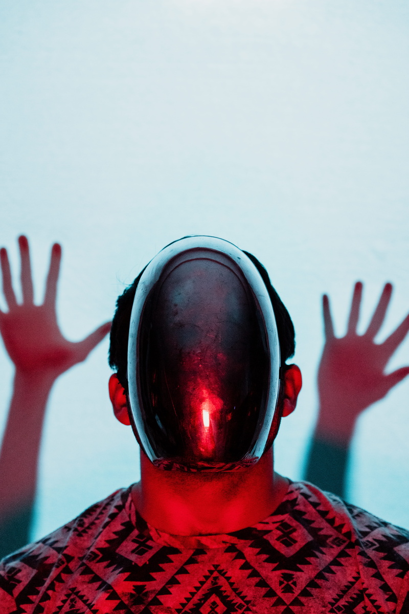 hand, ai, people, 5K, guy, focus, horror, spooky, model, person, blue, danger, fashion, red, portrait, concepts, protective Workwear, artificial intelligence