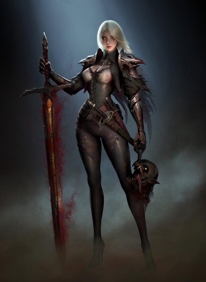 sword, warrior, danger, 2K, corset, looking at viewer, indoors, hair, futuristic, digital, men, confidence, alien, bizarre, criminal, heroes, spooky, young adult