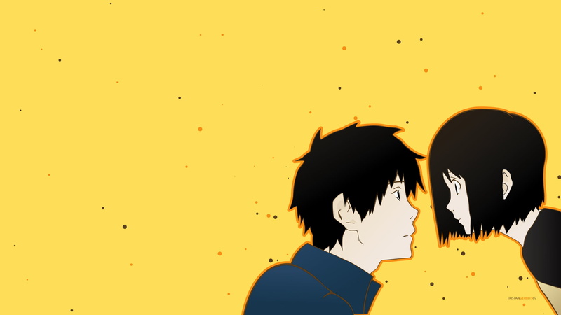 women, leisure activity, couple - relationship, anime girls, adult, anime, silhouette, anime boys, togetherness, men, 1080P, hairstyle, yellow, wall - building feature