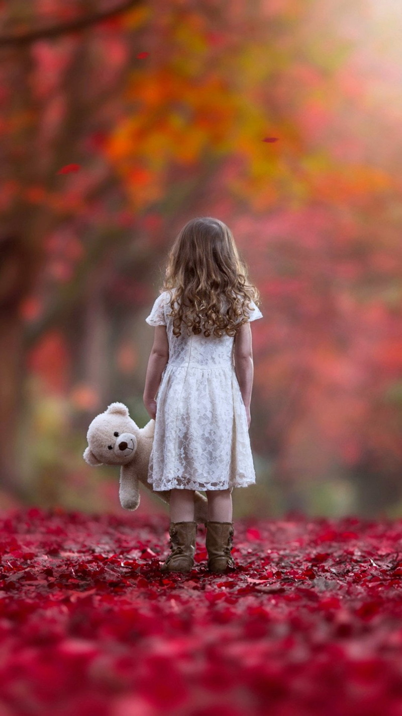 leaf, blond hair, lonely, clothing, change, sad, sleeved, childhood, girl, child, cap, plant part, hair, offspring, outdoors, innocence, red, forest, 1080P