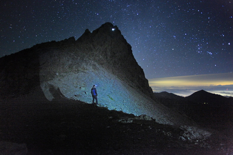 milky way, scenics - nature, jacket, adult, leisure activity, exploration, mountain climber, adventure, standing, one person, climber, adams peak, blue jacket