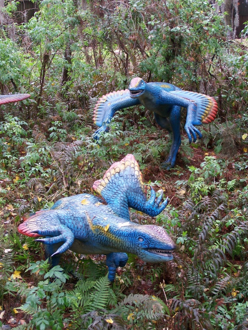 sculpture, carnivore, dinosaur, vertebrate, reptile, florida, animal wildlife, day, theme park, prehistoric, jurassic, blue, land, bird, palaeontology