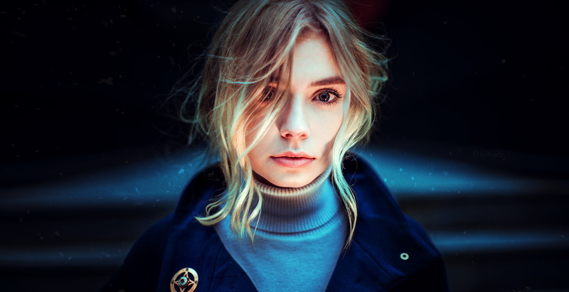 1080P, blonde, women, Kirill Bukrey, looking at viewer, portrait, face, brown eyes
