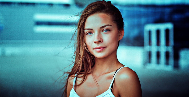 face, Kirill Bukrey, portrait, blonde, 1080P, women, smiling, blue eyes