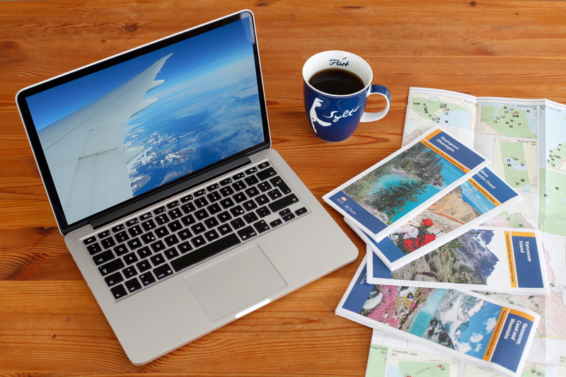 vacations, cards, computer, mac, communication, wireless technology, flying, portability, apple, drink, monitor, coffee - drink, plan, coffee, high angle view