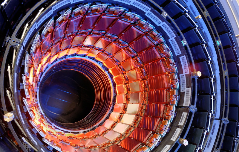 high angle view, geometric shape, no people, blurred motion, Large Hadron Collider, spiral staircase, directly below, abstract, metal, indoors, built structure