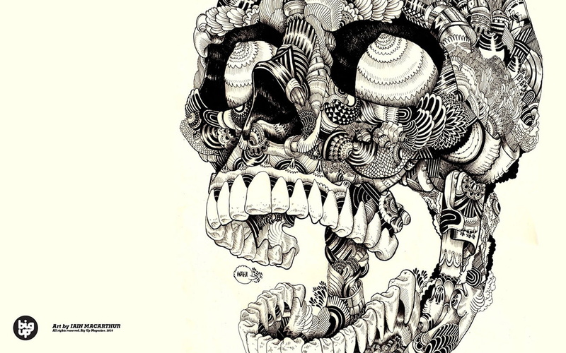 720P, skull, abstract, hd, ilustration, human, white, digital/artwork