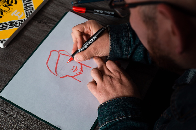 colour, creativity, males, men, artist, working, ilustration, paper, table, pen, drawing - Activity, printer, sketch, writing, close-up, people, 5K, lifestyles