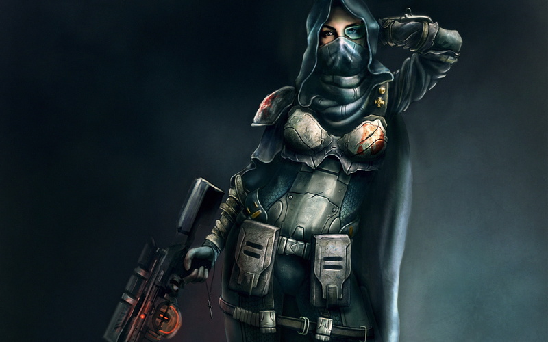Cowl, Rifle, 1080P, Girls and Guns, Women Warrior, Cloak, Sci Fi, Warrior, Armor