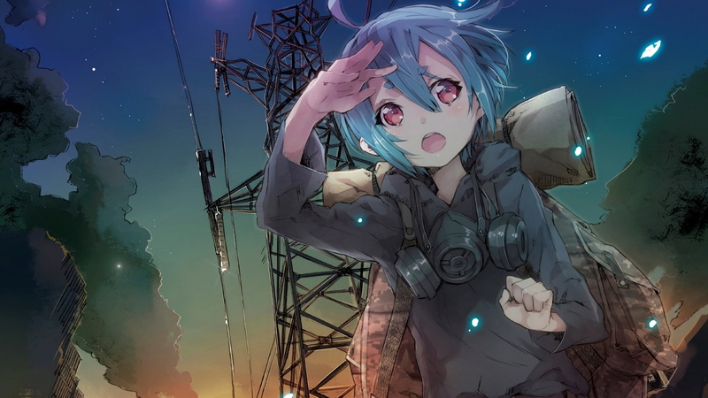 red eyes, anime girls, 1080P, blue hair, gas masks, anime