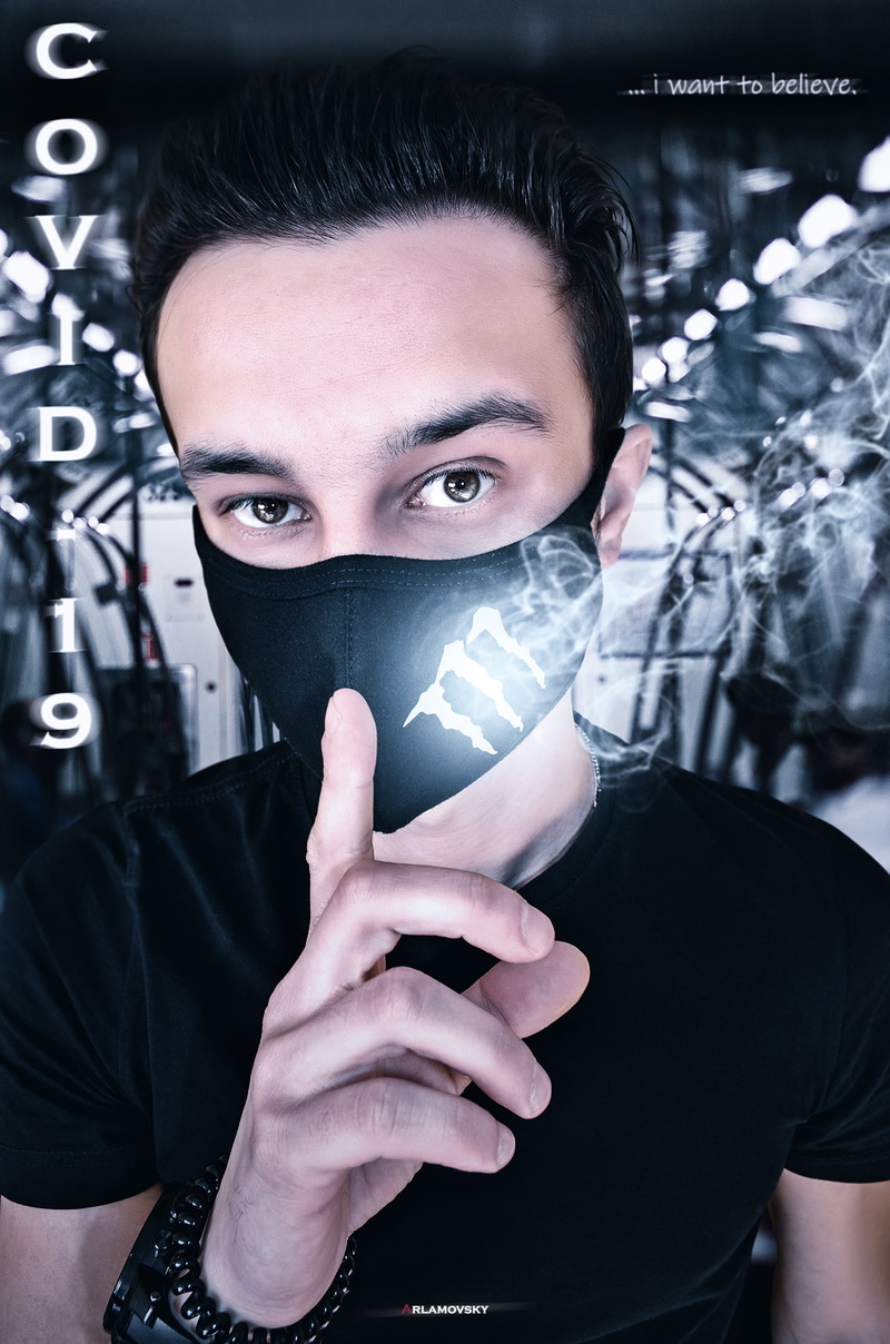 people, arlamovsky, 1080P, COVID-19, metro, mask, hair, black t-shirt, hand gesture, light effects, eyes, creative coding, smoke