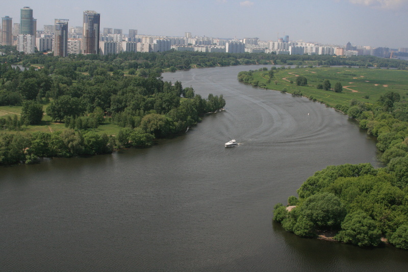 green, trees, nature, floats, building exterior, no people, cityscape, day, stay, water, Moscow, transportation, green color, mood, yacht, building, the city