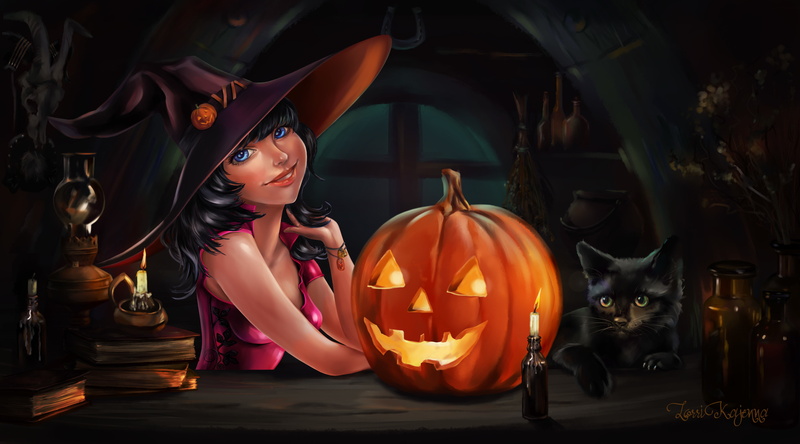 fun, bat - Animal, illustratiom, celebration, horror, magic Trick, o, Witch, night, illustration, girl, happiness, symbol, trick Or Treat, cultures, Halloween