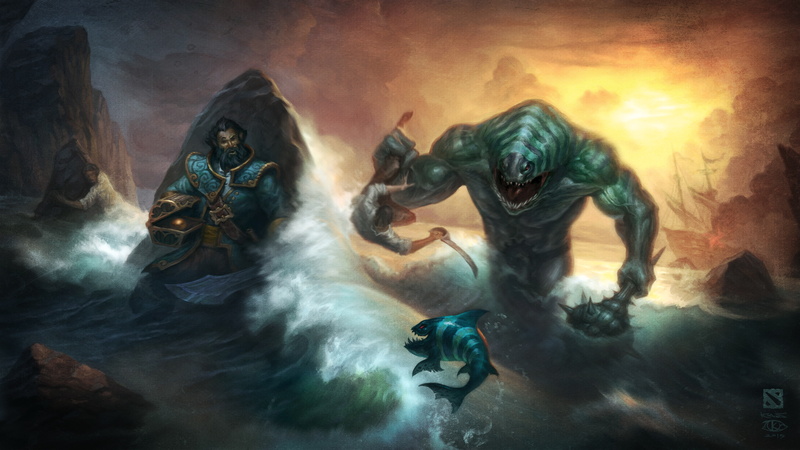 kunkka, monster, sea, Breg, dota 2, 4K, Tidehunter