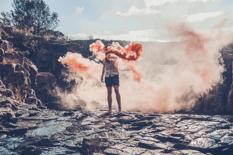 women, 4K, lifestyles, casual clothing, leisure activity, bomb, young adult, teenager, nature, outdoors, tree, smoke, full length, standing, sky, holding