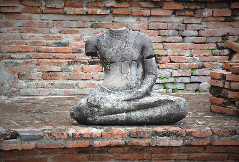 world heritage, sculpture, outdoors, headless, history, ruined, Ayutthaya, solid, Buddha, head, spirituality, steinbuddha, representation, old, wall, human representation