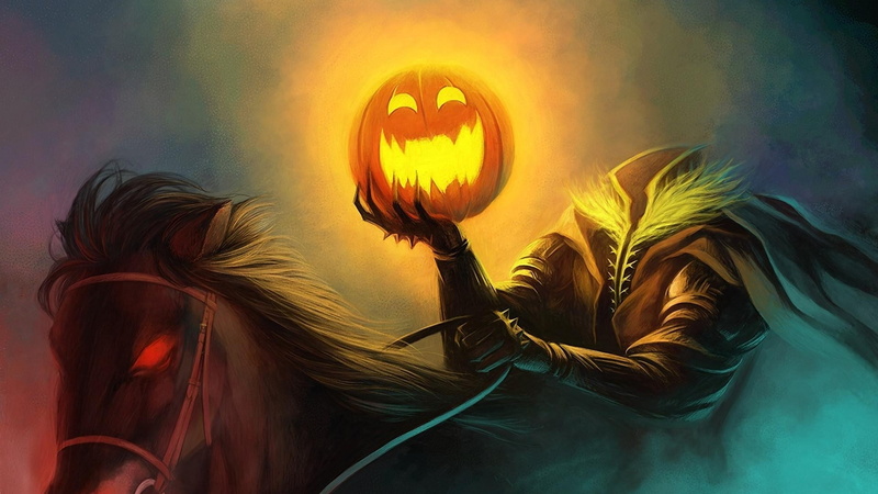 horseman, 1080P, lanterns, arts, halloween, horse, pumpkin, headless, holiday