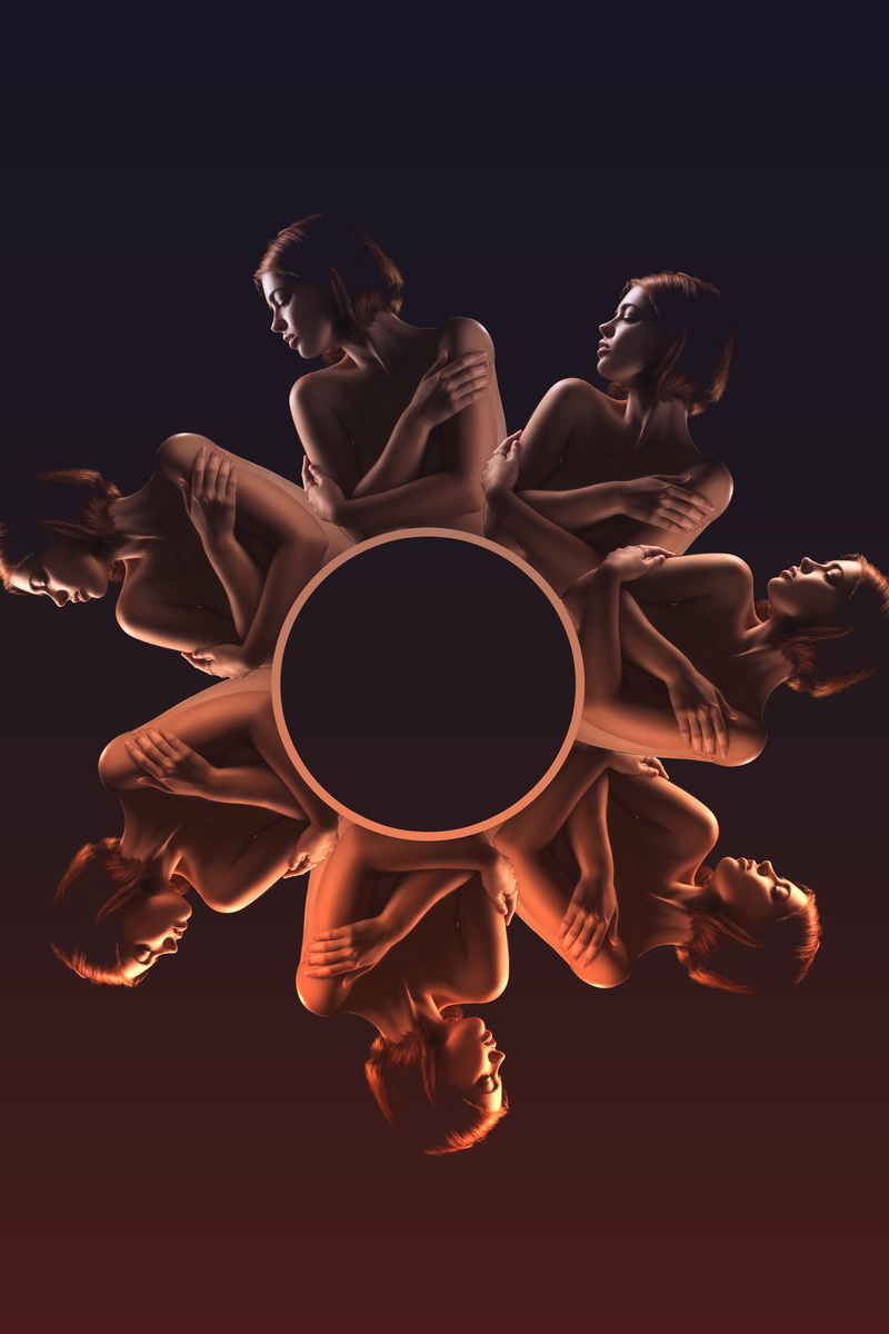 black background, women, day, lifestyles, wheel, above, multitude, cut out, studio shot, depression, dark, young women, illuminated, bipolar, dancing, life