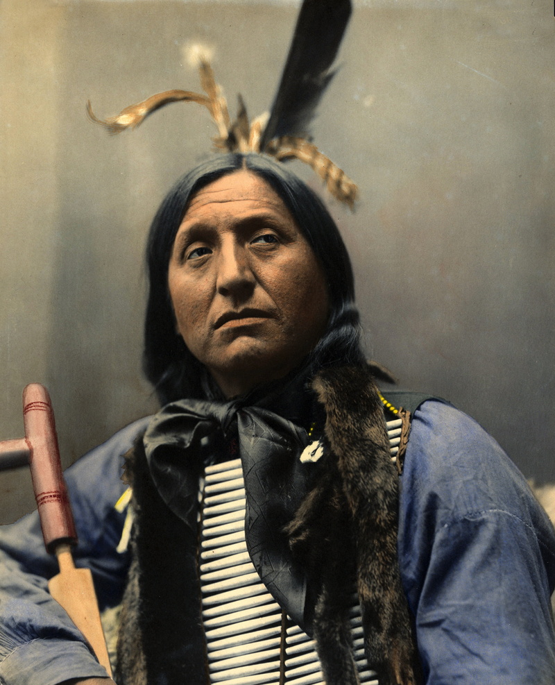 1898, contemplation, clothes, warrior, one person, lifestyles, portrait, looking, waist up, native american, indoors, american, casual clothing, indian