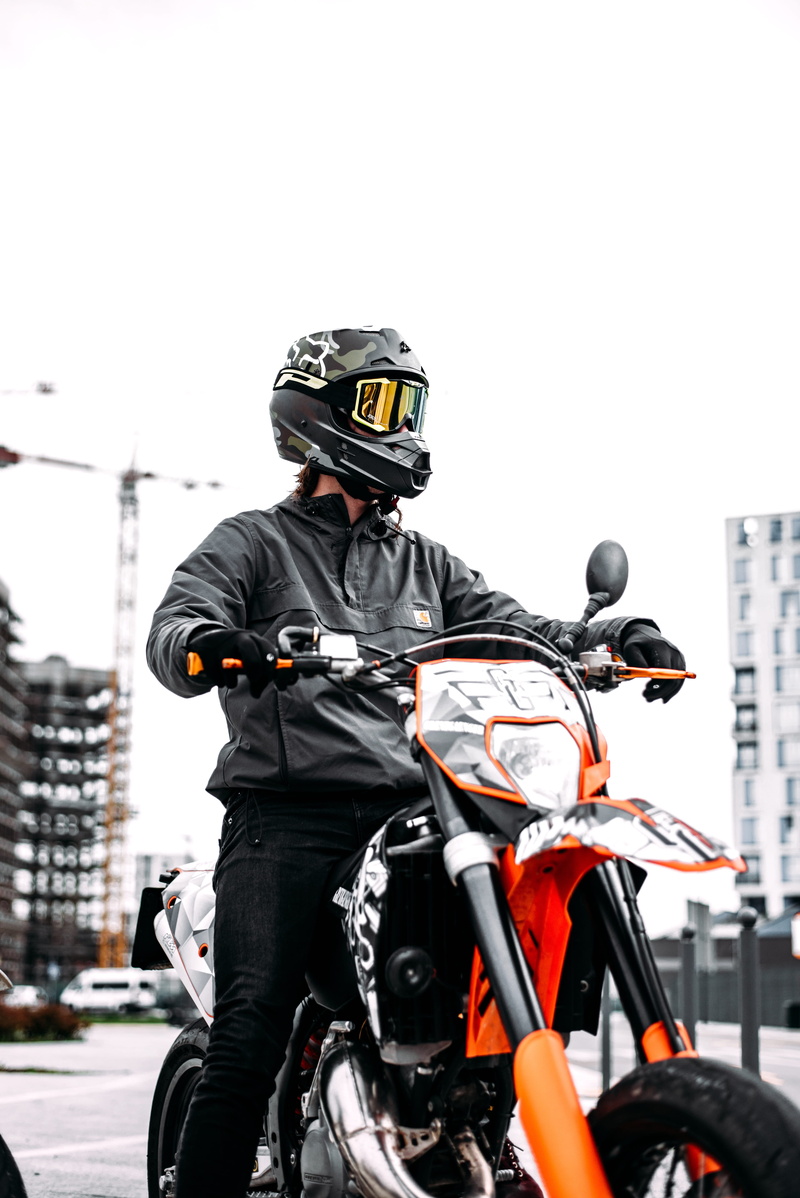 clothing, bike, orange, faceless, helmet, man, transportation, building exterior, real people, detail, headwear, biker, 5K, outdoors, ride, sport, industrial