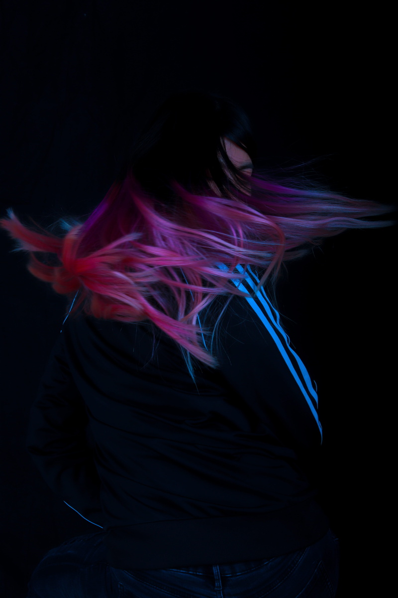 elegance, light, sin, spinning hair, women, woman, black background, one person, haired, young adult, low, motion, spinning, pink, photo, 5K, dancing