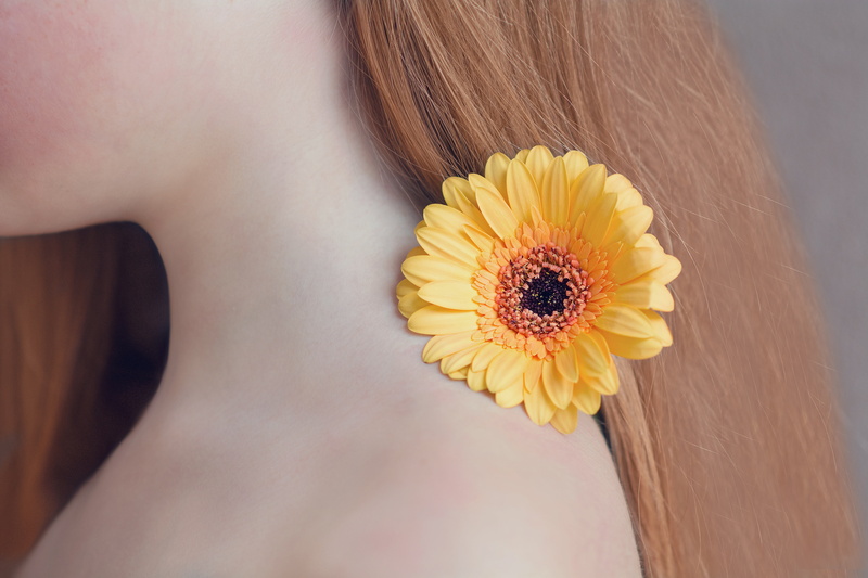 pollen, flowering plant, yellow, blossom, bloom, woman, hair, beauty in nature, vulnerability, fragility, yellow flower, close, gerbera daisy, flower, petal