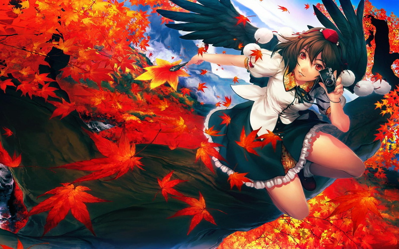 wings, character, anime, 1080P, female, scarlet, mini, black, weather, hd, video games, skirt, rhapsody