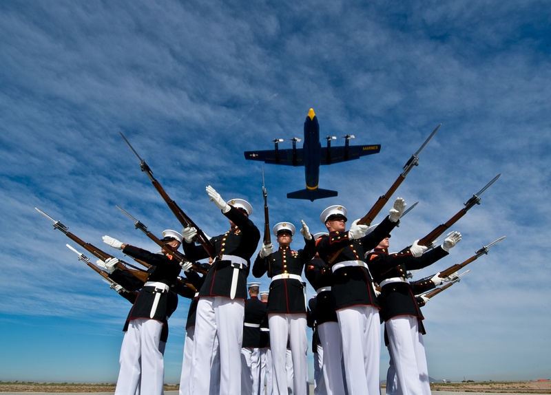limb, hercules, low angle view, c130, marines, clothing, government, holding, outdoors, waist up, silent, rifles, demonstration squadron, teamwork, air vehicle